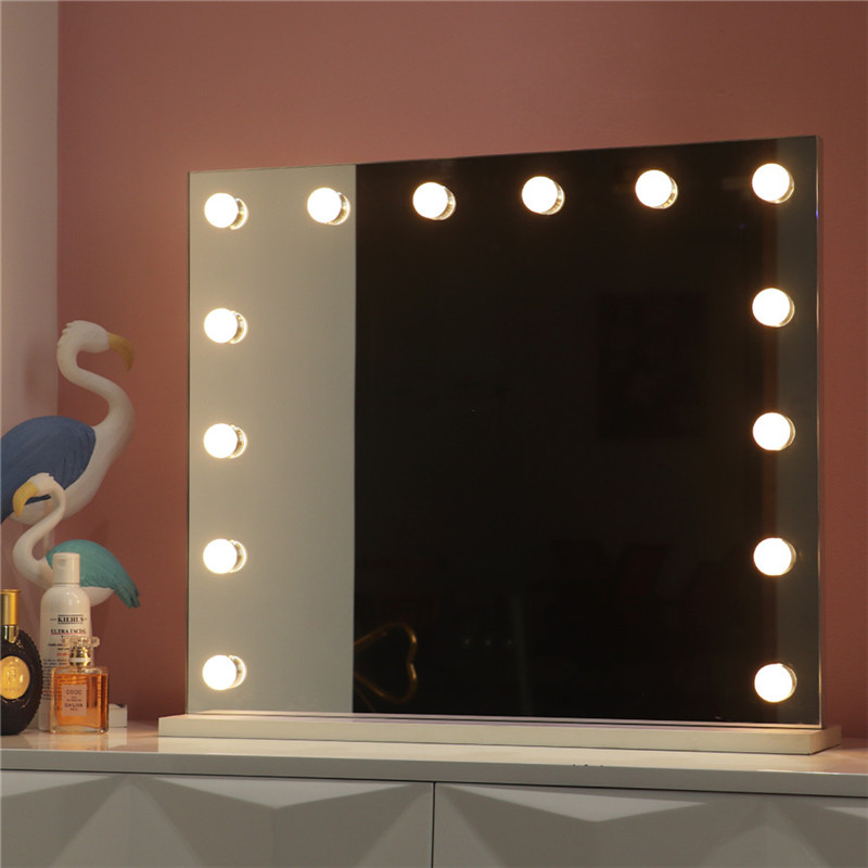 White Large Desktop Hollywood Mirror met 14PCS Lighted Bulbs Make-up Vanity dressing